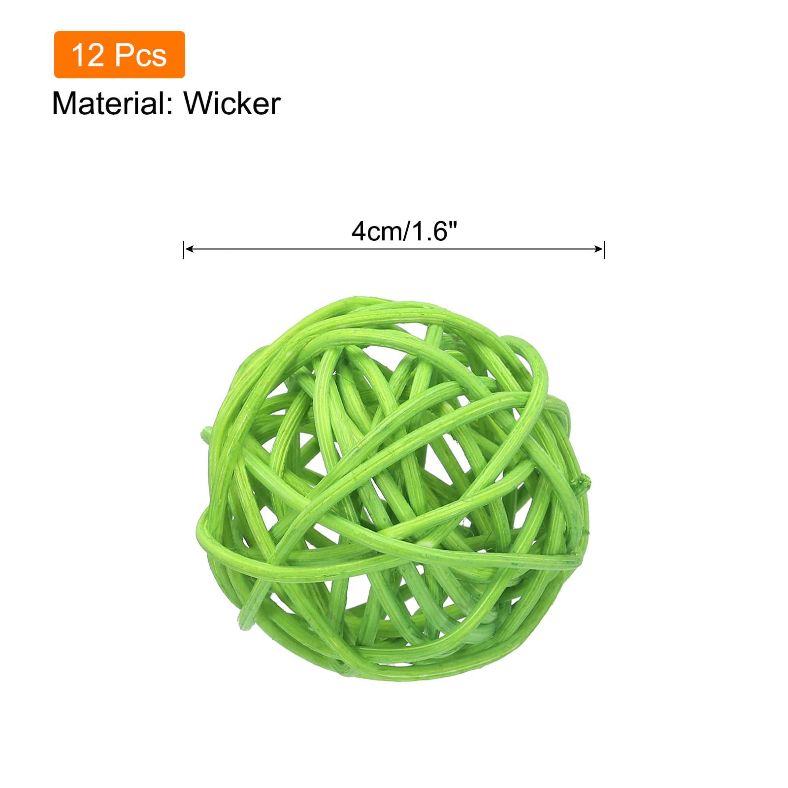 Uxcell 12 Pcs Wicker Rattan Balls 1.6 Inch Rattan Decorative Balls for Centerpiece Bowls Vase Fillers Home Decor Grass Green - Image 2
