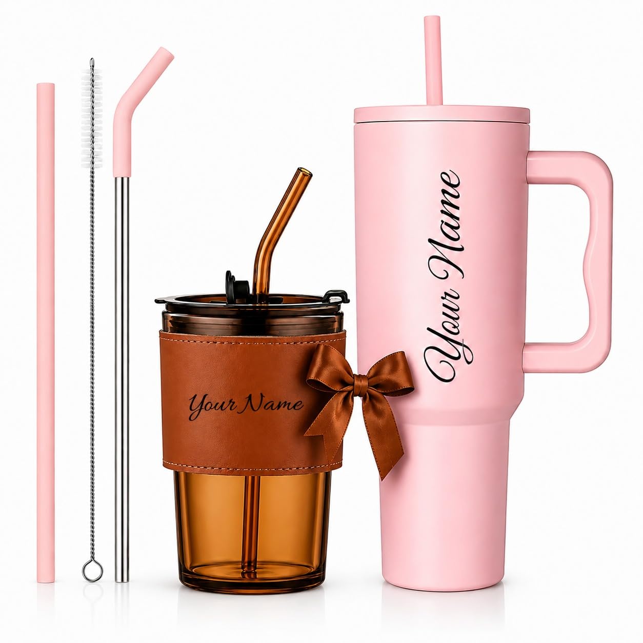 SKODINAX 1200ml Pink+Brown Stainless Steel Tumbler - Image 1