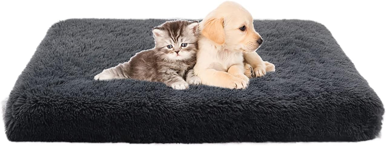 huraty Faux Fur Dog Bed Mattress Soft Orthopedic Pet Bed Cushion Anti-Slip Plush Calming Bed Comfortable Sleeping Pet Bed Pad, Coffee, XL