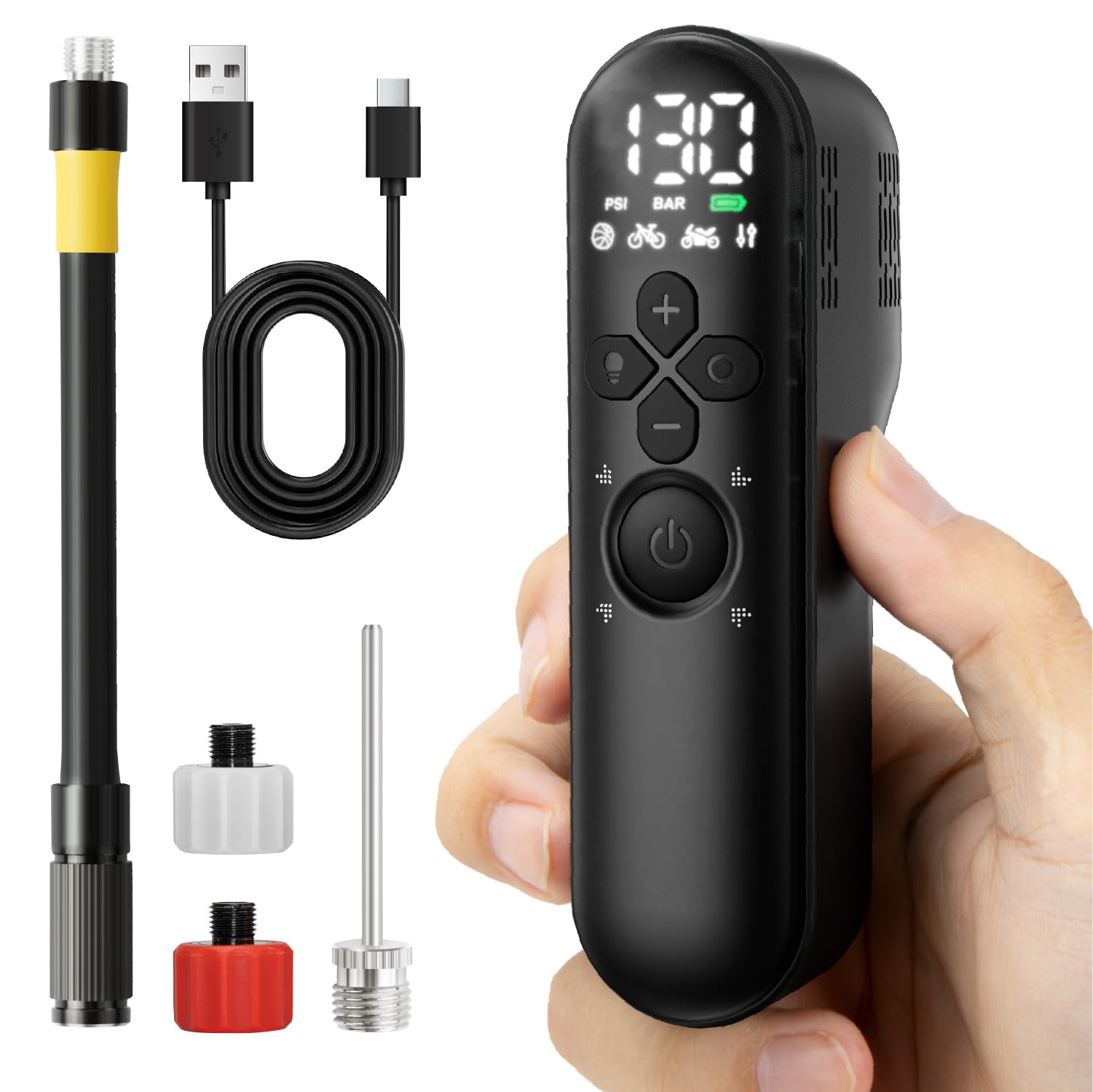 GPUTEK Bike Tire Mini Pompa Elettrica: 120 Psi Alta Pressione Portatile Piccola Pompa Per Bicicletta Con Manometro Digitale Per Valvole Presta E Schrader Di Bici Da Strada, Mountain Bike, E-Bike