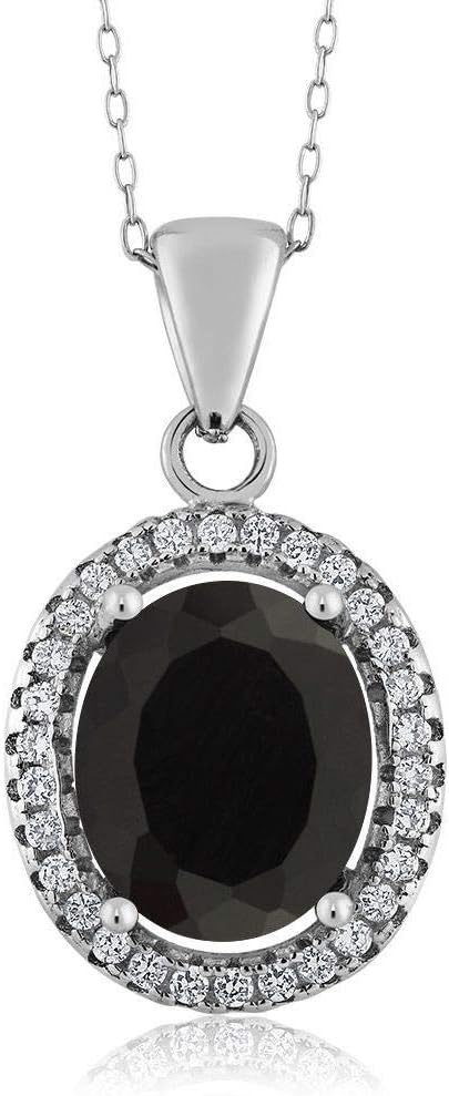 Gem Stone King 3-5 Cttw Gemstone Birthstone Halo Pendant Necklace For Women | 925 Sterling Silver | 11X9MM Oval | With 18 Inch Silver Chain | Fine Jewelry Gifts for Her Mom Women Wife