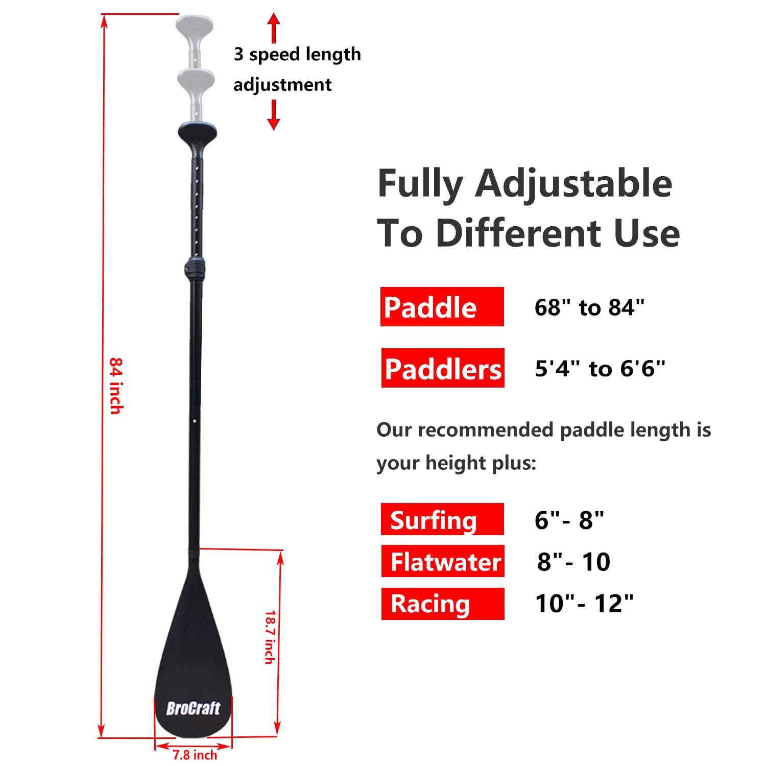 Brocraft SUP Paddle - 3 Piece Adjustable Stand Up Paddle Board Paddle