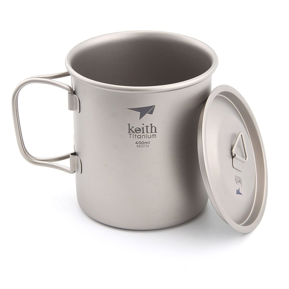 Keith Ti3203 Tasse en Titane avec poignées Pliantes à paroi Unique pour Le Camping, l'exploration et l'exploration