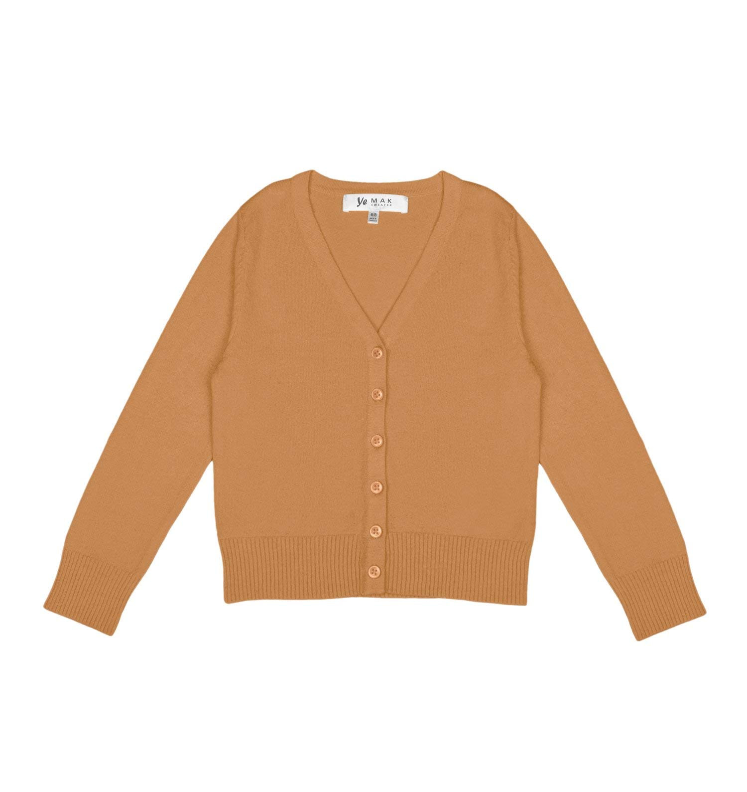 YEMAK Girl’s Knit Cardigan Sweater – Long Sleeve V-Neck Basic Kids Casual Button Down Soft Lightweight Knitted Cute Top