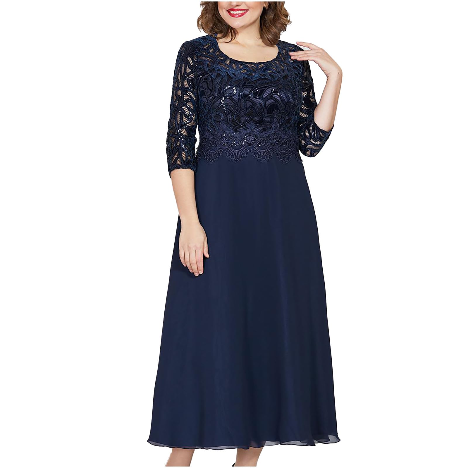 RKaixuni Womens Ladies Formal Dress Maxi Long Wedding Guests Dress Embroidery Floral Lace 3/4 Sleeve Cocktail Dress Ball Gown