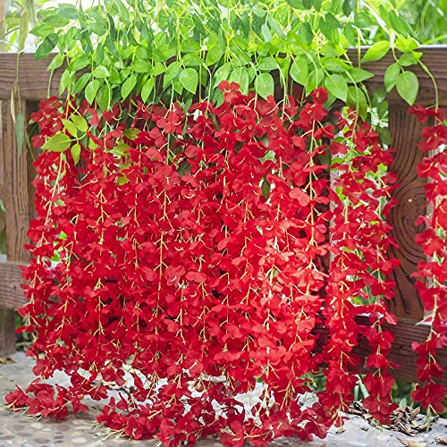 Image of Artificial Hanging Wisteria Flower Vine, Pack of 6, Red