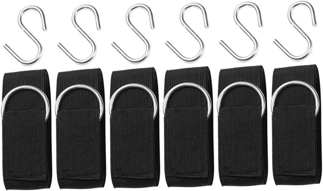 Toddmomy 6pcs Adjustable Nylon Swing Hanging Rope Set with Heavy-Duty Tree Hammock Straps and Reinforced S-Hooks for Outdoor Patio, Camping, and Backyard Use