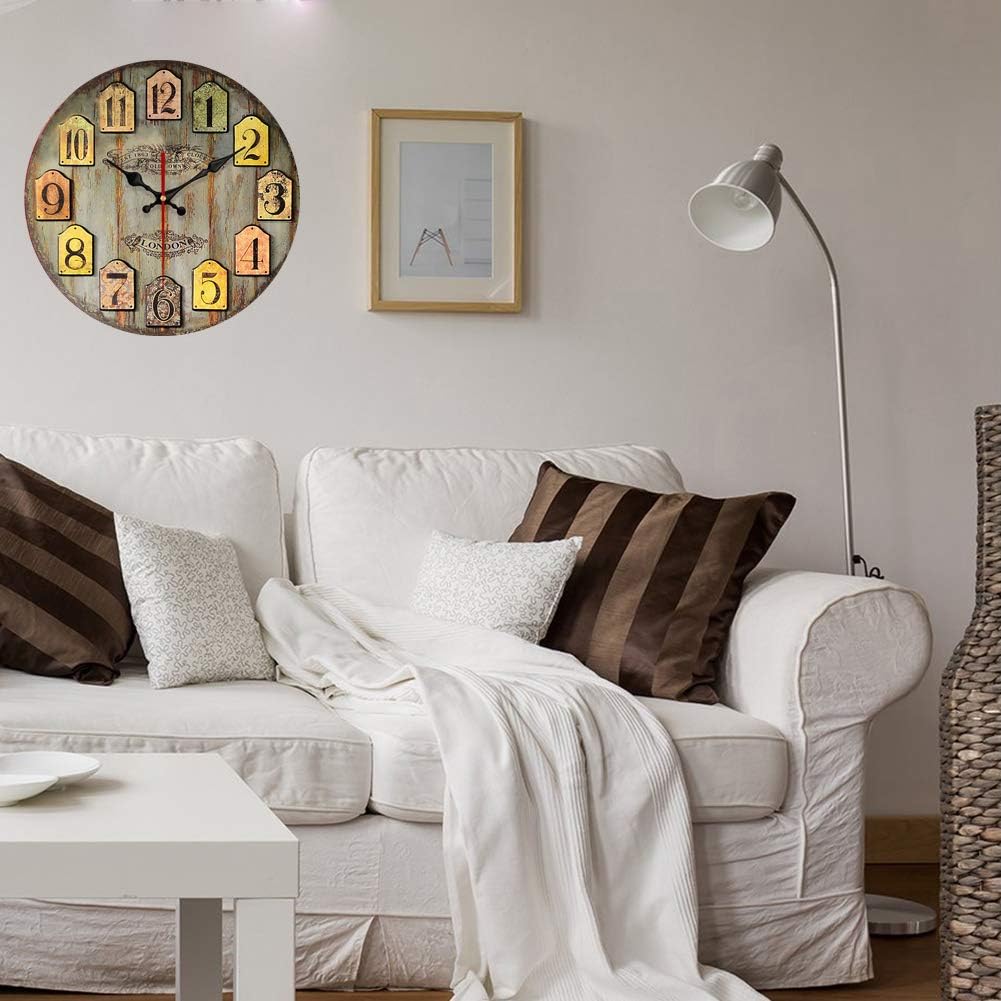 Yeyo 12inch Wooden Wall Clock Vintage European Style MDF Battery Operated Wall Clock Art Decor for Home Living Room Bedroom Office Decoration(Style 2)