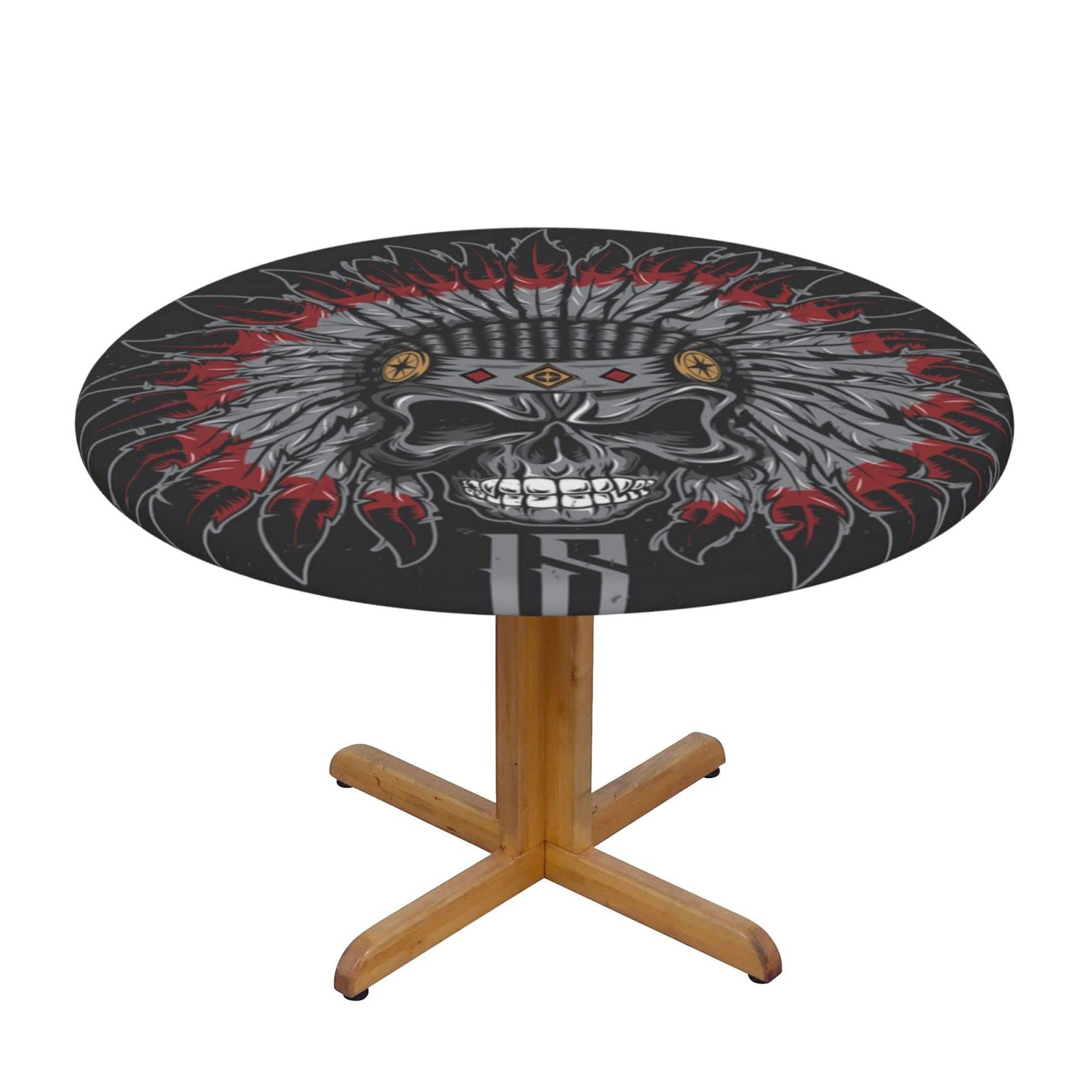 Lsjuee Round Fitted Tablecloth 45-50in Elastic Edged Table Cloth for Kitchen Dining Party Home Decor - Skull Death Chief Black