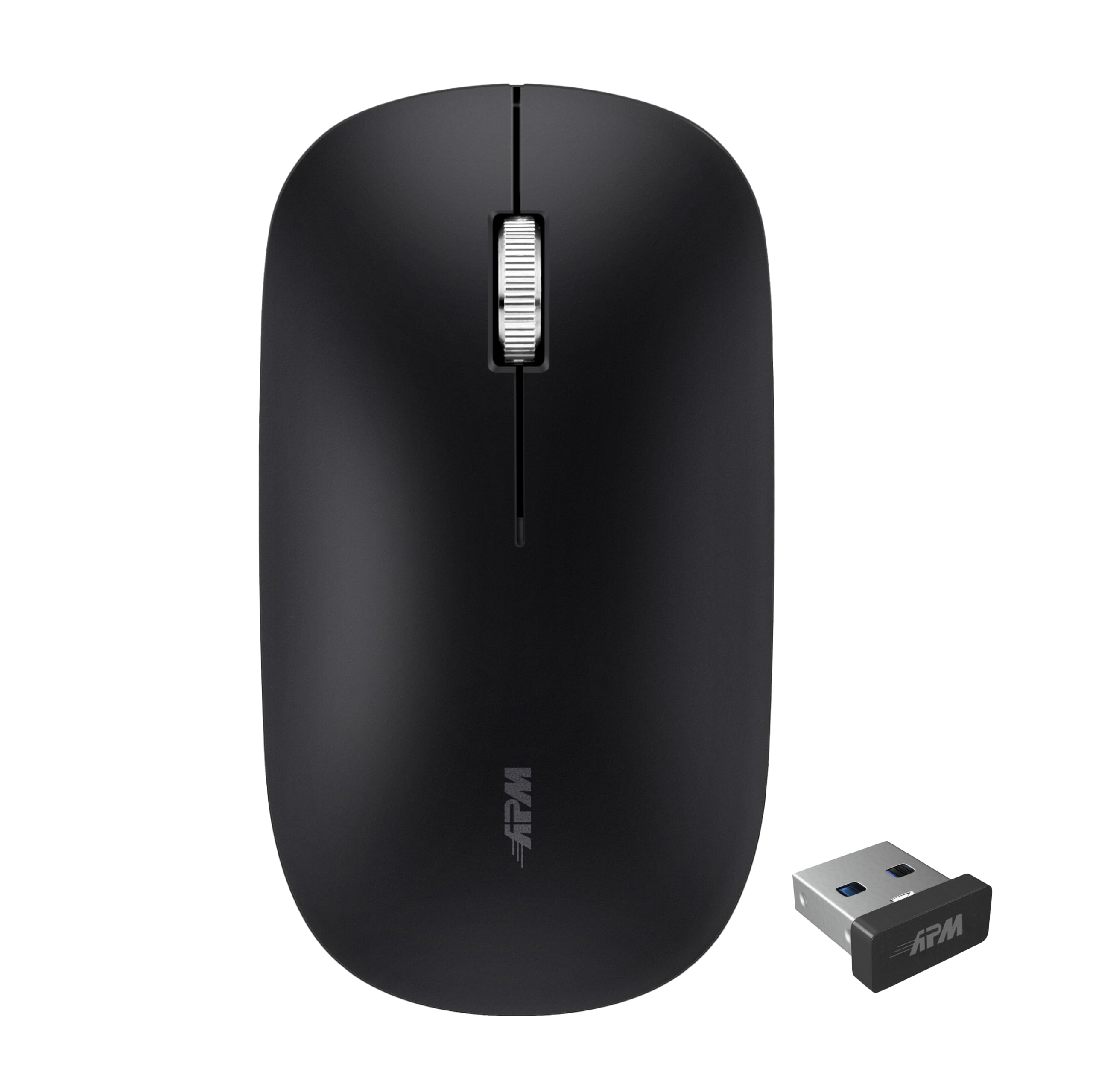 APM Slim Wireless Mouse, 2.4 GHz, Quiet, USB Receiver, Ambidextrous, Flat, 1200 DPI, Battery Included, Compatible with PC Mac Laptop, 571171