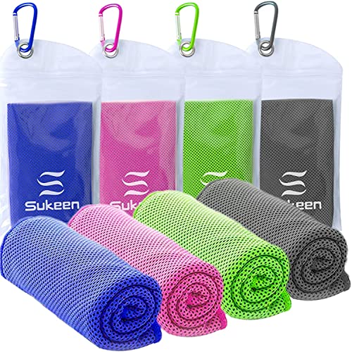 Sukeen Cooling Towel 4 Pack, Cooling Towels for Neck and Face, Microfiber Lightweight Cooling Towels, Soft Breathable Sweat Towel for Workout,Yoga, Golf, Gym, Camping, Sport, Running(40" x 12")
