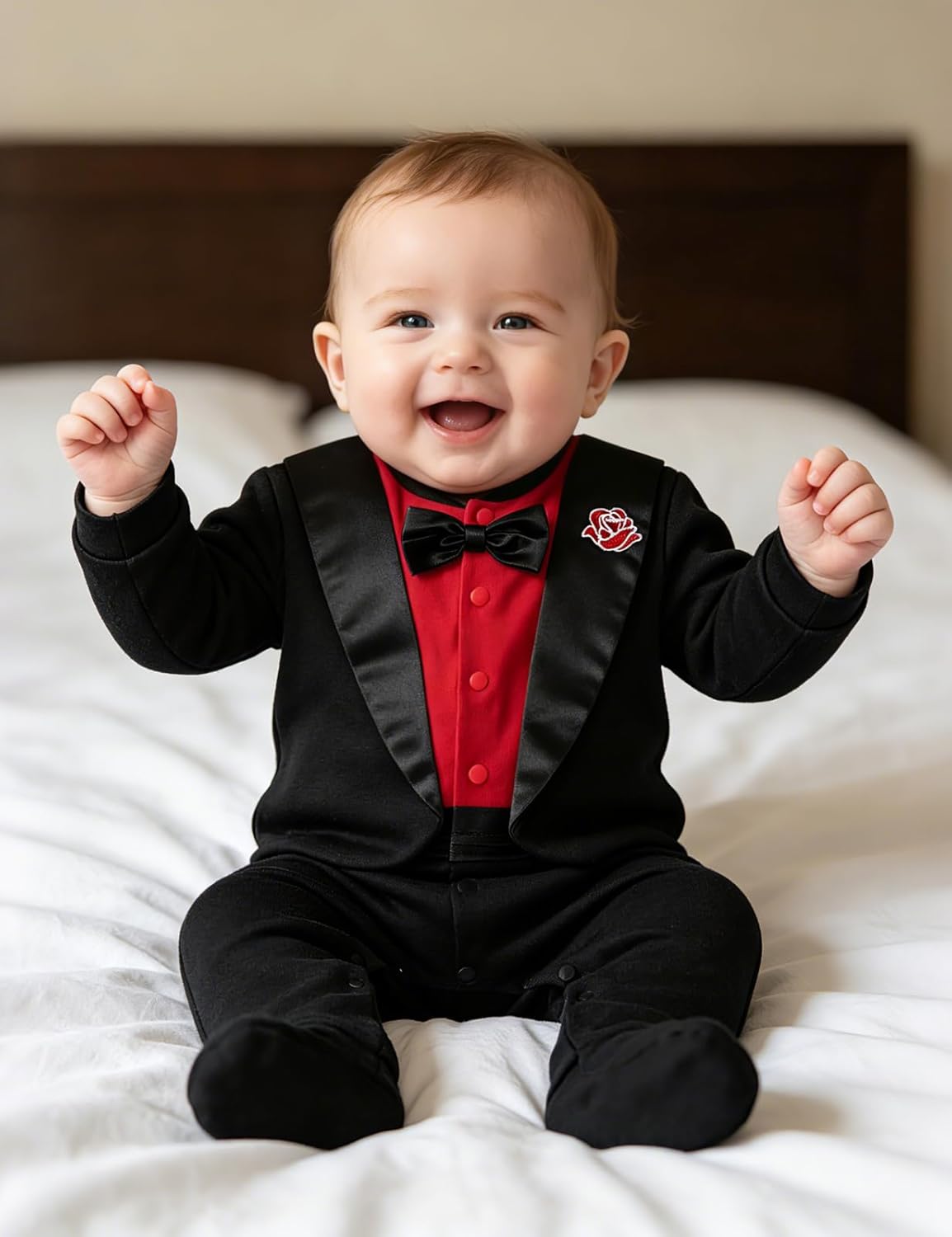 A&J DESIGN Baby Boy Tuxedo Gentleman Footie One-piece Romper with Bow Tie