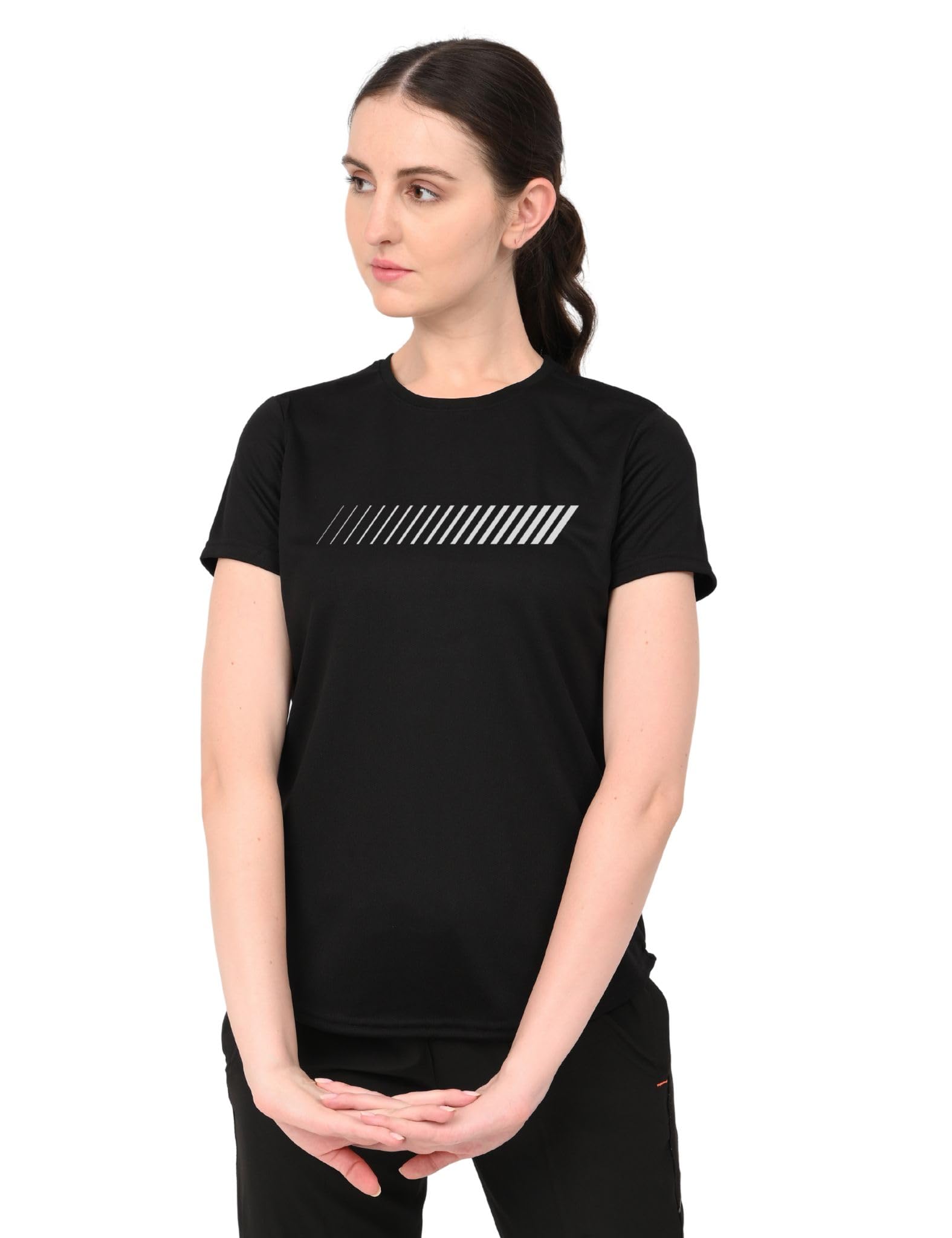 3Colours RGB Womens Round Neck Dry Regular Fit Gym Sports Printed Girls T-Shirt-MULTILINE