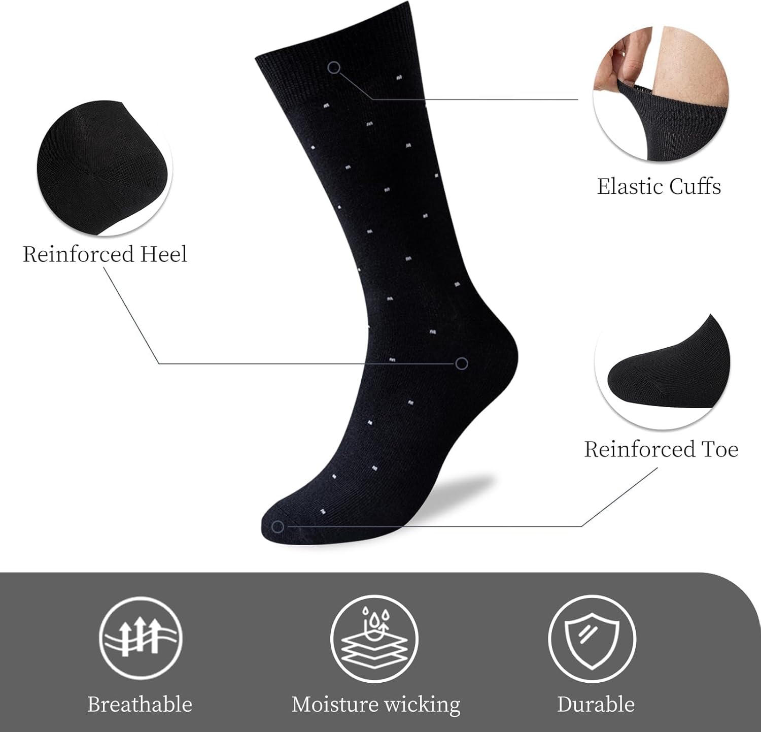 Mens Dress Socks, 6 Pairs Soft Breathable Bamboo Rayon, Classic Mid Calf Socks for Men with Box,Valentines Day - Image 4