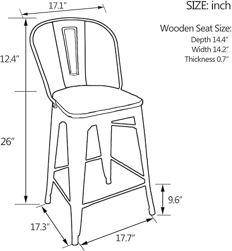 Miniatura 10 de Apeaka Juego de 4 taburetes de bar de metal giratorios de 30 pulgadas, con respaldo alto, sillas de bar industriales con asiento de madera, color