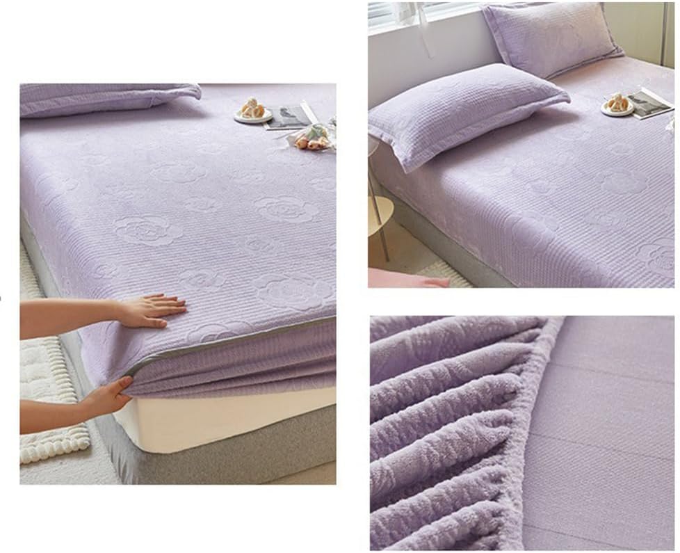 Purple,180x200cmKING,LDLCYCN Velvet Fitted Sheet Warm Mattress Protector Soft Mattress Cover Bed Cover for Winter 11" Deep Pocket Breathable Mattress Pad Non-Slip Cover Mattress Topper Washable