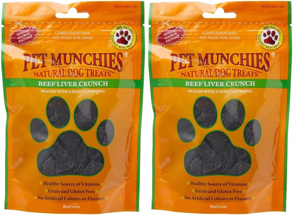 Pet Munchies Beef Liver Crunch Dog Treats, Premium Grain Free Dog Chews with Natural Real Meat 90g (Pack of 2)