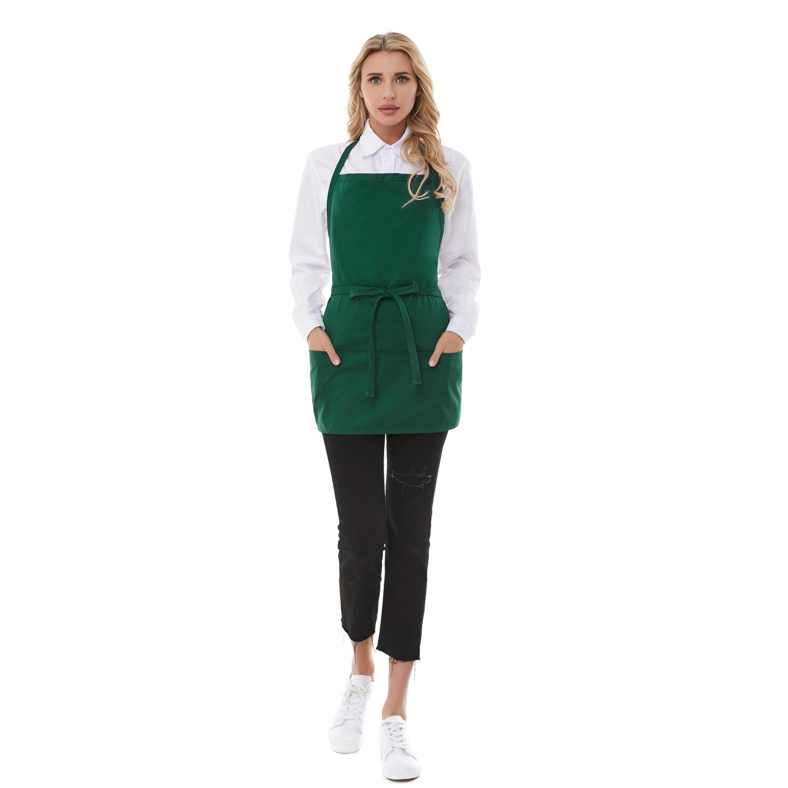 Yloxuf Aprons for Women with Pockets, Chef Apron for Men, Apron for Cooking, Green Server Apron