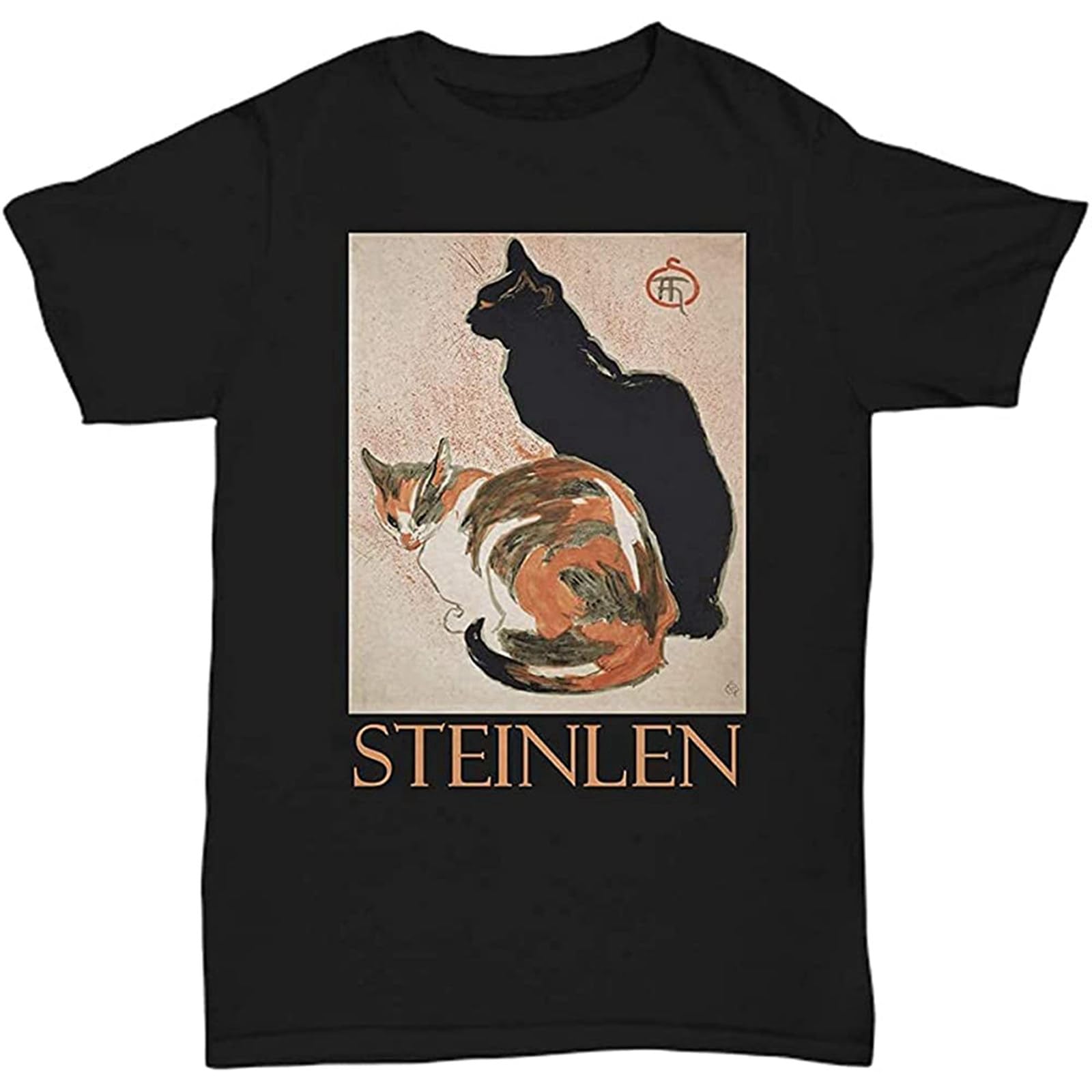 sonvsee Man's T-Shirt Two Cats by Théophile Steinlen S-3XL Black Black XXL