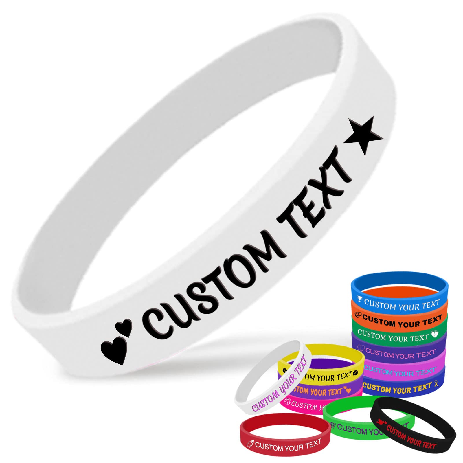 Aolun Personalised Silicone Wristbands Custom Engraved Rubber Bracelets Customised Wristbands with Text for Events, Gifts(30 50 100 200 pack) — image 1
