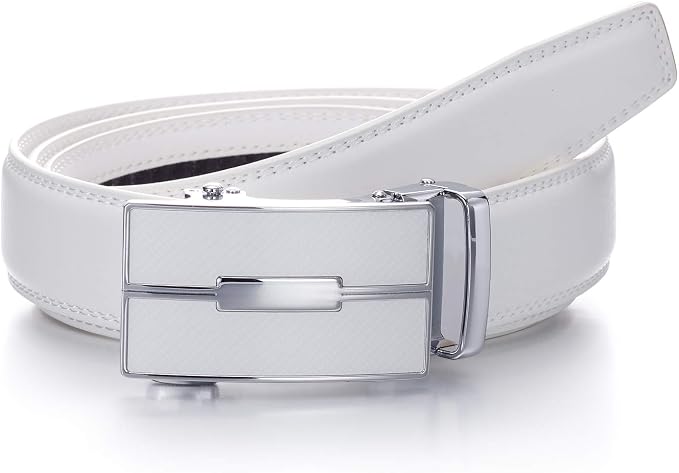 DIANKUZHAN Men's White Leather Ratchet Belt – Adjustable, Fits Up To 47 Inches, Removable Buckle