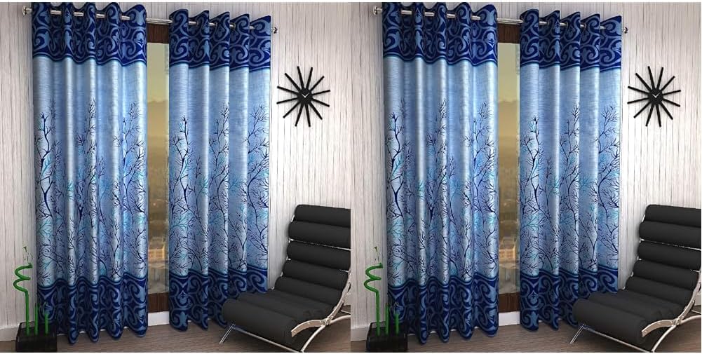 Home Sizzler 2 Piece Elegant Panel Eyelet Polyester Door Curtains - 7 Feet, Blue & Home Sizzler 2 Piece Elegant Panel Eyelet Polyester Window Curtains - 5 Feet, Blue