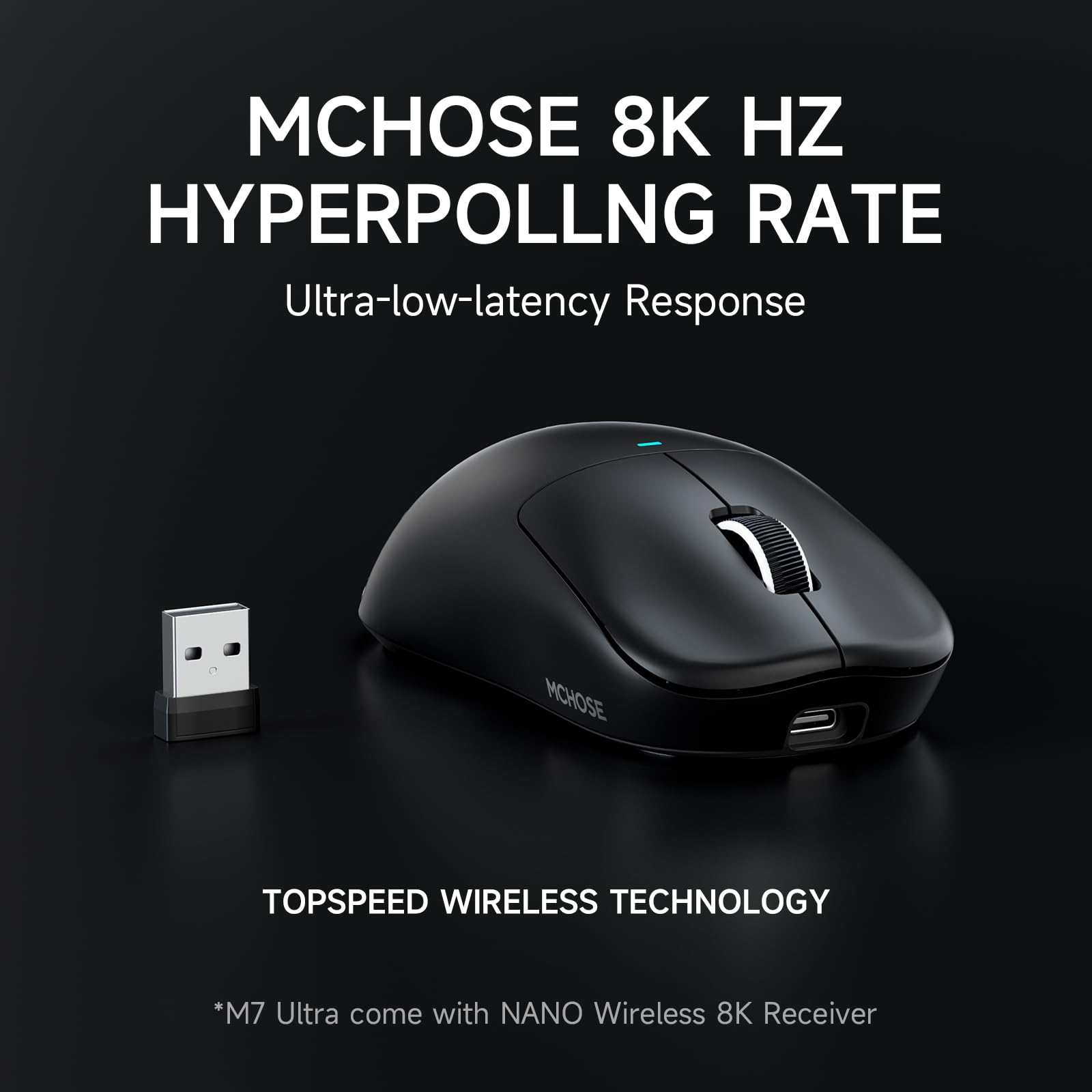 MCHOSE Mouse para jogos M7 ultra sem fio, sondagem de 8K, mouse
