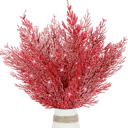 KKSTY Pack of 16 Artificial Pine Branches Glitter Twig Ornaments