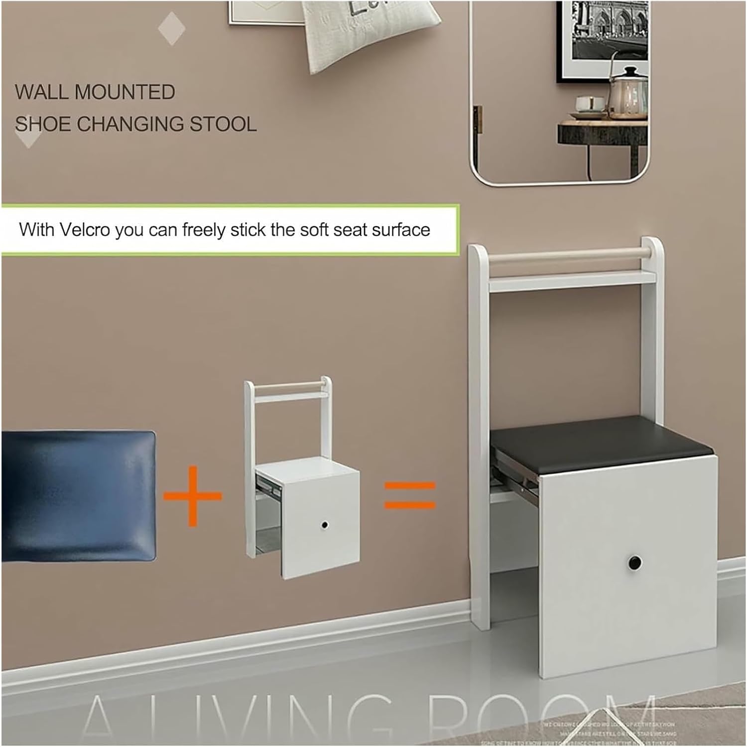 Wall Mounted Folding Shoe Changing Stool with Handrail - Modern Invisible Shoe Bench for Entryway, Bedroom, Living Room