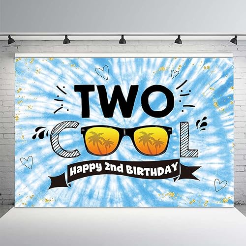 MEHOFOND Telón de fondo de fiesta de cumpleaños de 8 x 6 pies con teñido anudado para niños, suministros de fiesta de feliz segundo cumpleaños,