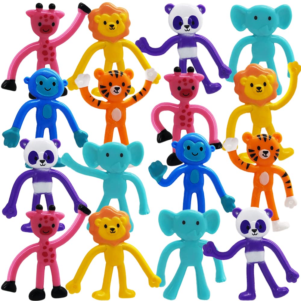 ArtCreativity Animal Bendable Figures, Set of 48, Stress Relief Bendy Toys for Kids in Panda, Tiger, Giraffe, Monkey, Elephant and Lion Designs, Bendable Toys, Zoo Animal Party Favors