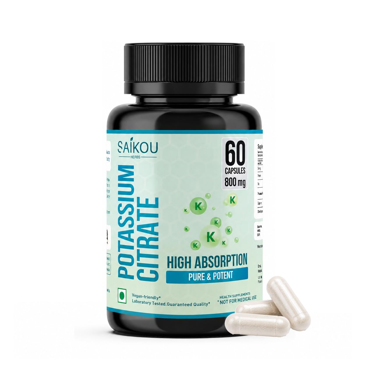 Potassium Citrate 800 mg High Absorption Potassium Supplement - 60 Servings Supports Electrolyte Balance - Pure and Potent 1