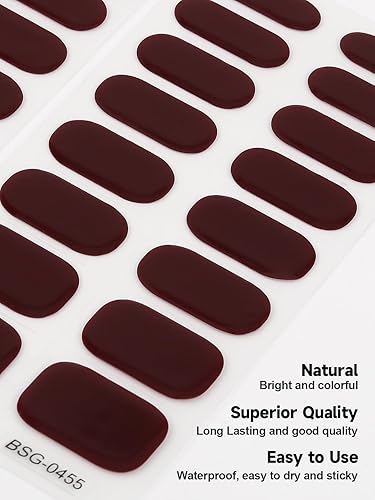 Miniatura 4 de EBANKU Tiras de uñas de gel semicuradas, 32 unidades, calcomanías de esmalte de gel para uñas de salón en casa, kit de pedicura (rojo oscuro)
