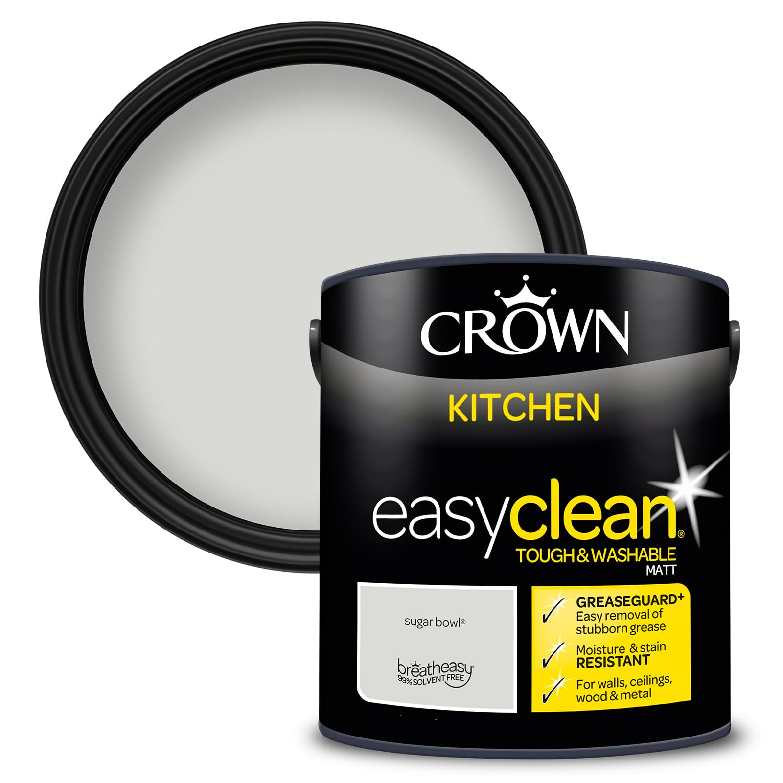 Crown EASYCLEAN Mid Grey Kitchen Paint - Matt Wall Paint 2.5L