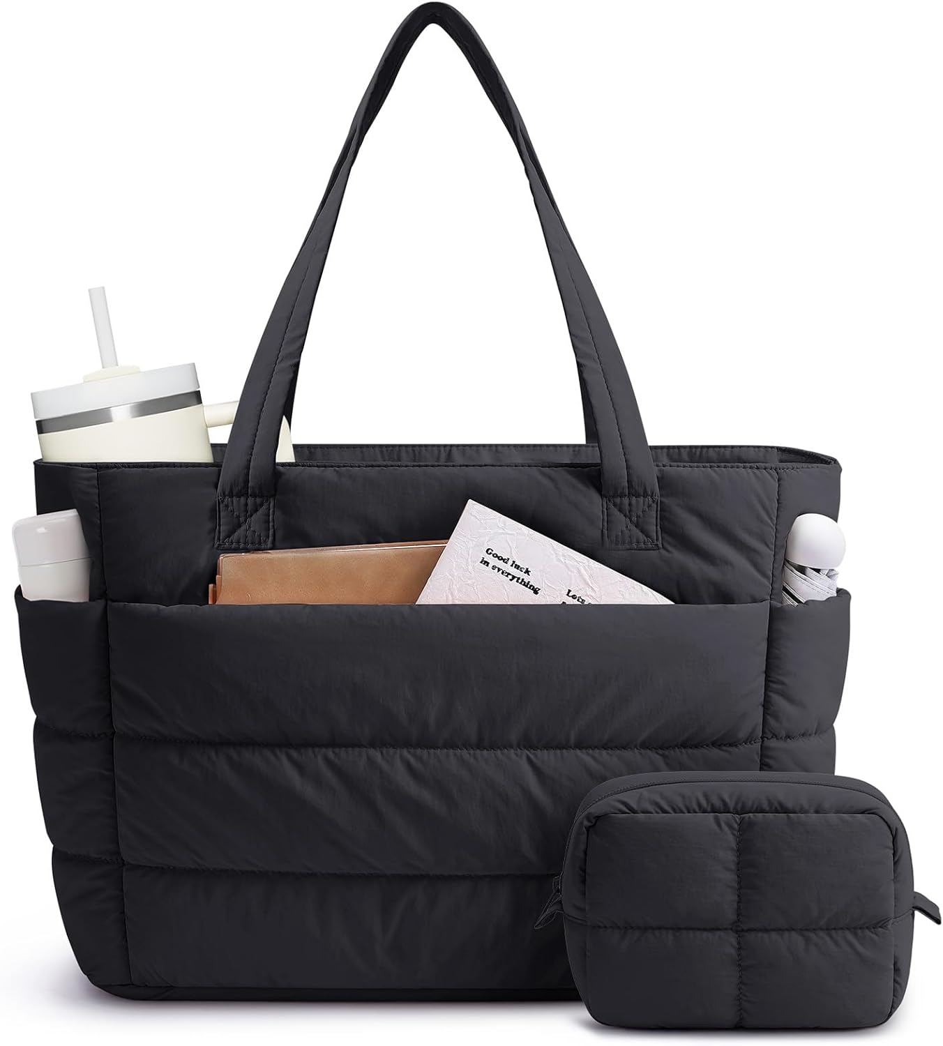 Narwey Nylon Puffer Tote Bag for Women, Puffy Work Nurse Teacher Tote Bag, Quilted Shoulder Bag for Travel, Gym, Gifts