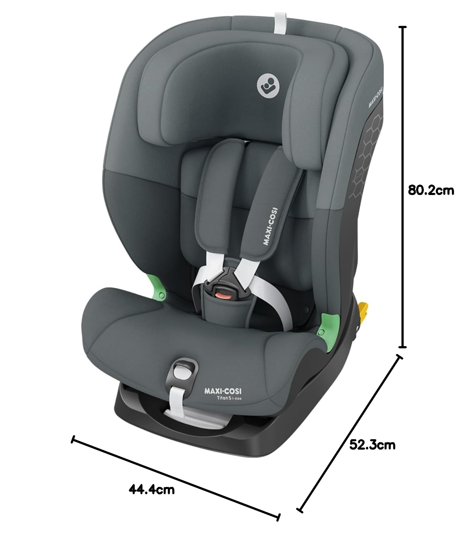 Maxi-Cosi Titan S i-Size, Seggiolino auto per bambini, 15 mesi-12 anni (76-150 cm), Seggiolino auto ISOFIX, Reclinabile 5 posizioni, 13 posizioni del poggiatesta, Protezione G-CELL, Tonal Graphite