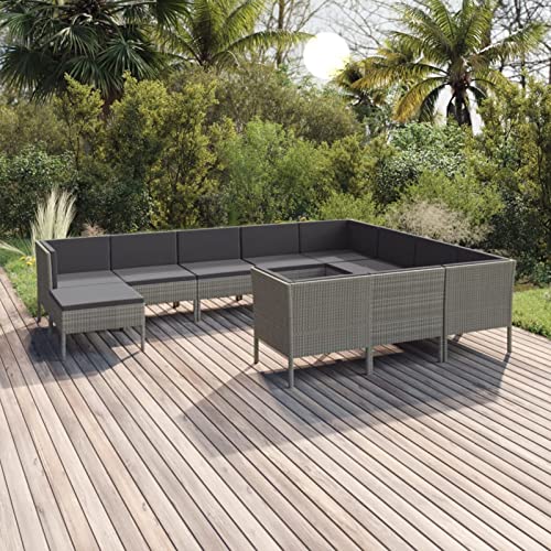 Homgoday Salon de jardin en résine tressée gris anthracite avec coussins moelleux - 5 pièces