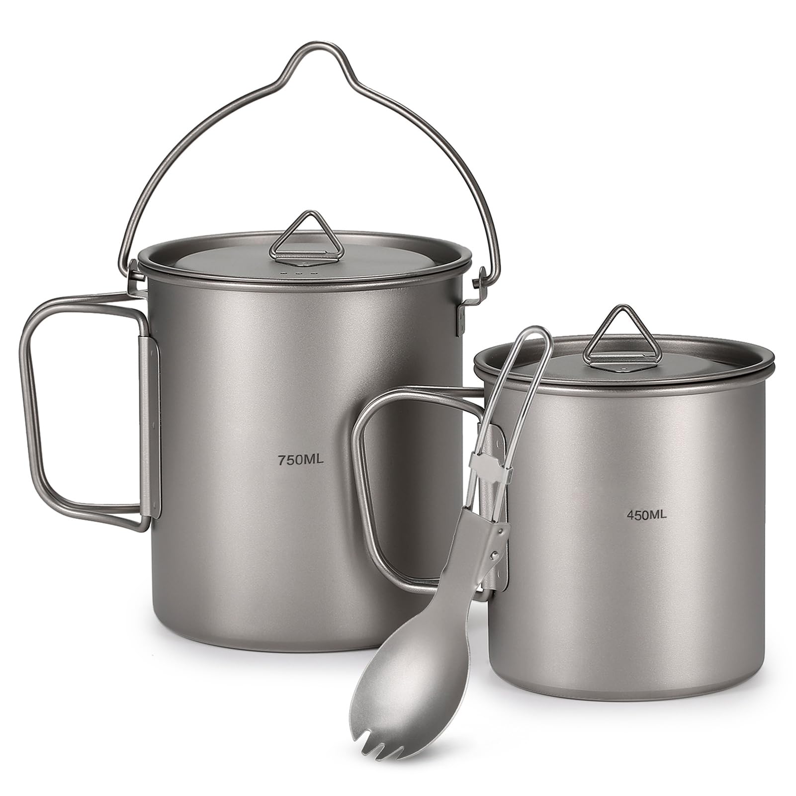 750 Ml Titan-Wasserbecher mit Deckel und Griff – Leichter Topf für Camping, Wandern, Rucksackreisen