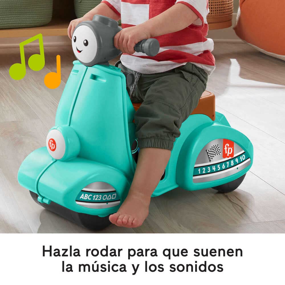Fisher-Price Ríe y Aprende Moto Scooter Juguete correpasillos con Sonidos, bebés +1 año, versión español + Italiano + francés + inglés + alemán + holandés (HMV76)
