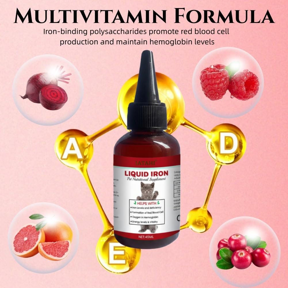 Flüssige Eisenpräparate für Katzen,2pcs Flüssiges Eisen Ergänzungen für Hunde,Hunde Eisen Tropfen mit Vitamin B12 & Folsäure,Katze Vitamine und Ergänzungen mit Vitamin C und B12,45ml