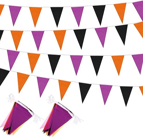 Miniatura 1 de Tatuo Banderines de Halloween de 328 pies, 10 banderas triangulares de Halloween, guirnalda de banderines de tela para interiores y exteriores,