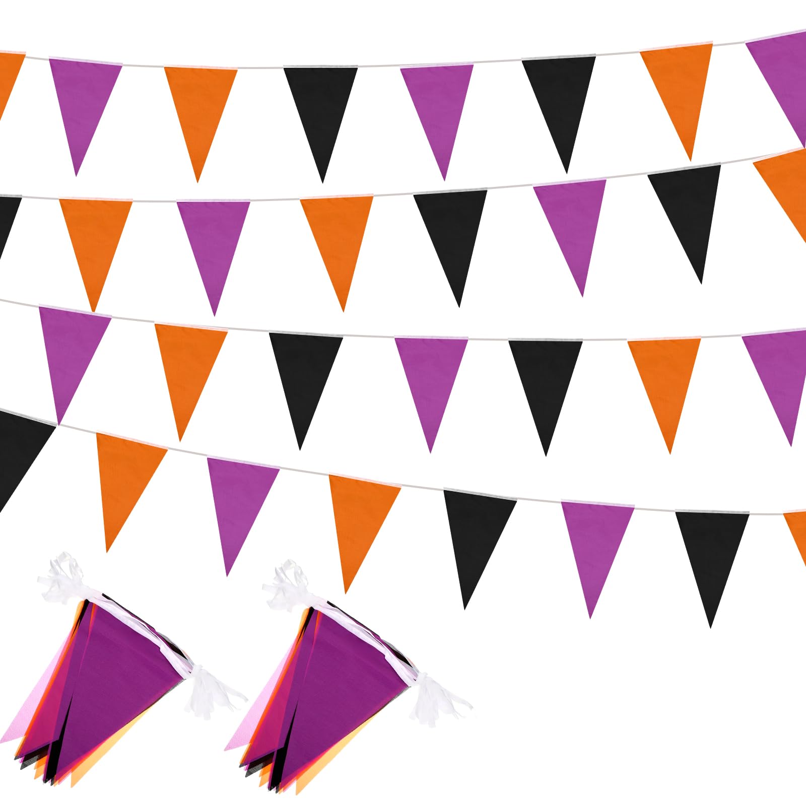 Tatuo 328 Feet Halloween Pennant Banner Flags 10 Pcs Halloween Triangle Flags String DIY Bunting Fabric Bunting Garland for Indoor Outdoor Halloween Party Hanging Decoration (Orange