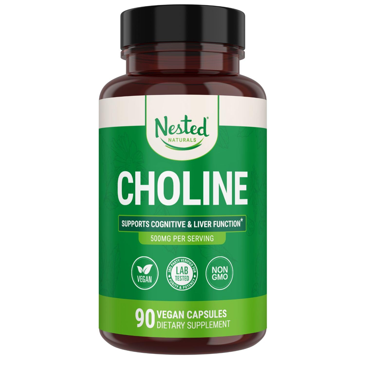 Nested Naturals Choline Bitartrate 500mg Vegan & Non-GMO Prenatal Supplement for Development & Growth Anxiety Relief