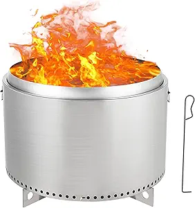 27 Inch Smokeless Fire Pit, Portable Stainless Steel Outdoor Fireplace - 360° Airflow Technology and Removable Ash Pan, Ideal for 6 or More People