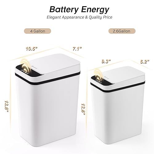 Miniatura 2 de Cubo de basura inteligente sin contacto para baño, 2.6 galones y 4 galones con sensor de movimiento automático, con tapa, cubo de basura eléctrico