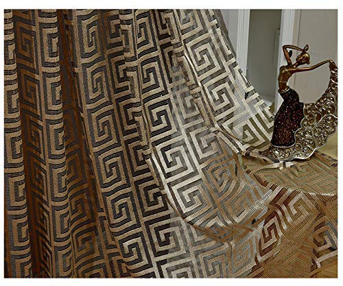 adaada Schwarz Und Gold Gardinen Für Wohnzimmer Jacquard Luxus Tüll Vorhänge,2er Set (245x140cm,Gold)