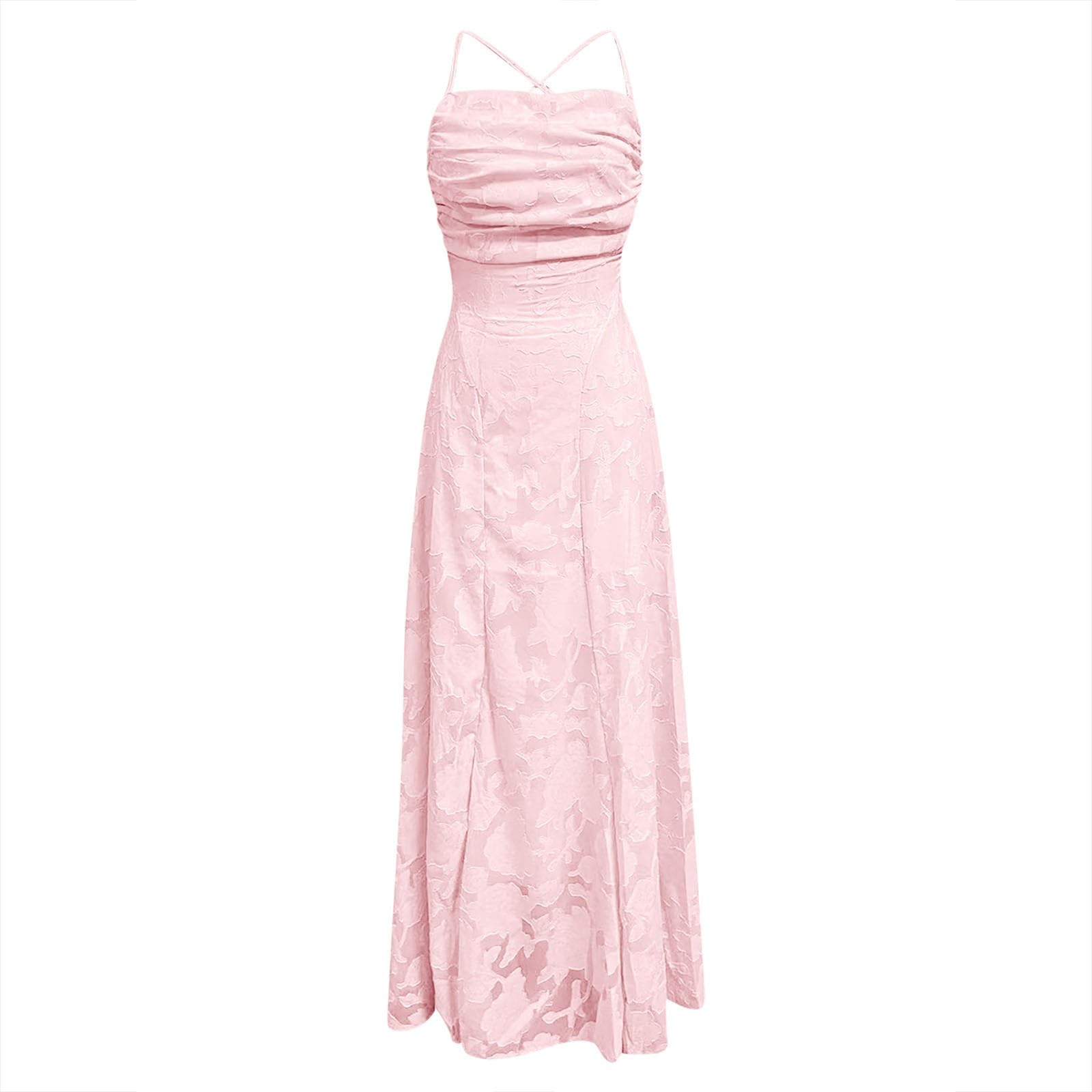 Robe de bal en jacquard pour femme - Élégante robe maxi à bretelles spaghetti - Robe de soirée longue à volants - Col carré
