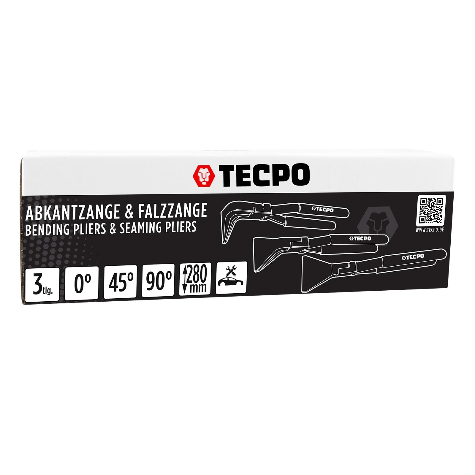 TECPO Set di 3 pinze piegate 0° 45° 90° – dritte, angolate, isolate a immersione 280 mm – Pinza piegatrice – per smussare lamiere con larghezza massima di apertura di 60 mm
