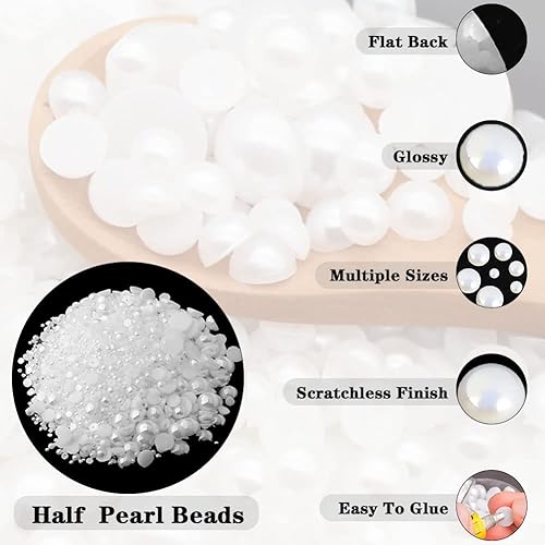 Miniatura 3 de 5800 piezas de medias perlas para manualidades, perlas de espalda plana para hacer obras de arte, accesorios de diamantes de imitación de bricolaje,