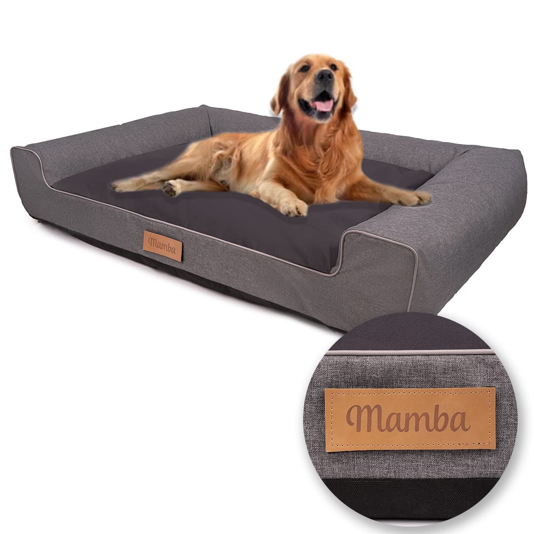 Hundebett für Große Hunde Waschbar, Hundekissen Grau Groß, Hundematte Grosse Hunde, 118 x 78 cm, mit Gravieren Namen, Hundesofa XXL Abnehmbarem Bezug